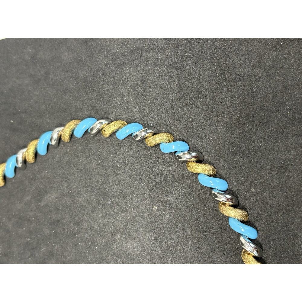 Vintage Sterling Silver 925 3 Tone Gold Turquoise Enamel Twisted Necklace KR 32g - Picture 6 of 13